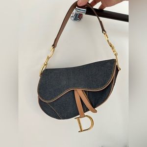 Christian Dior blue denim saddle shoulder bag